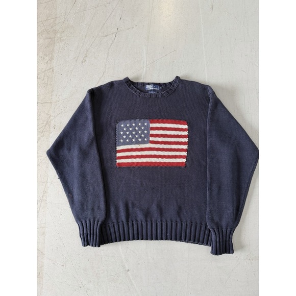 Vintage 90s Polo USA Flag Knit Sweater Men's X-Large